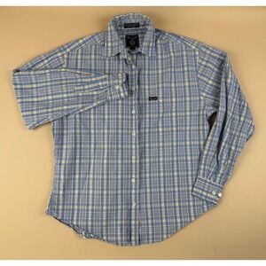 Preppy Coastal Plaid Button Down Shirt Blue Yellow Small Faconnable